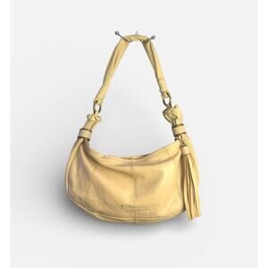 BCBGMAXAZRIA Hobo Shoulder Bag Buttery Soft Cream Leather Alligator Emboss Y2K